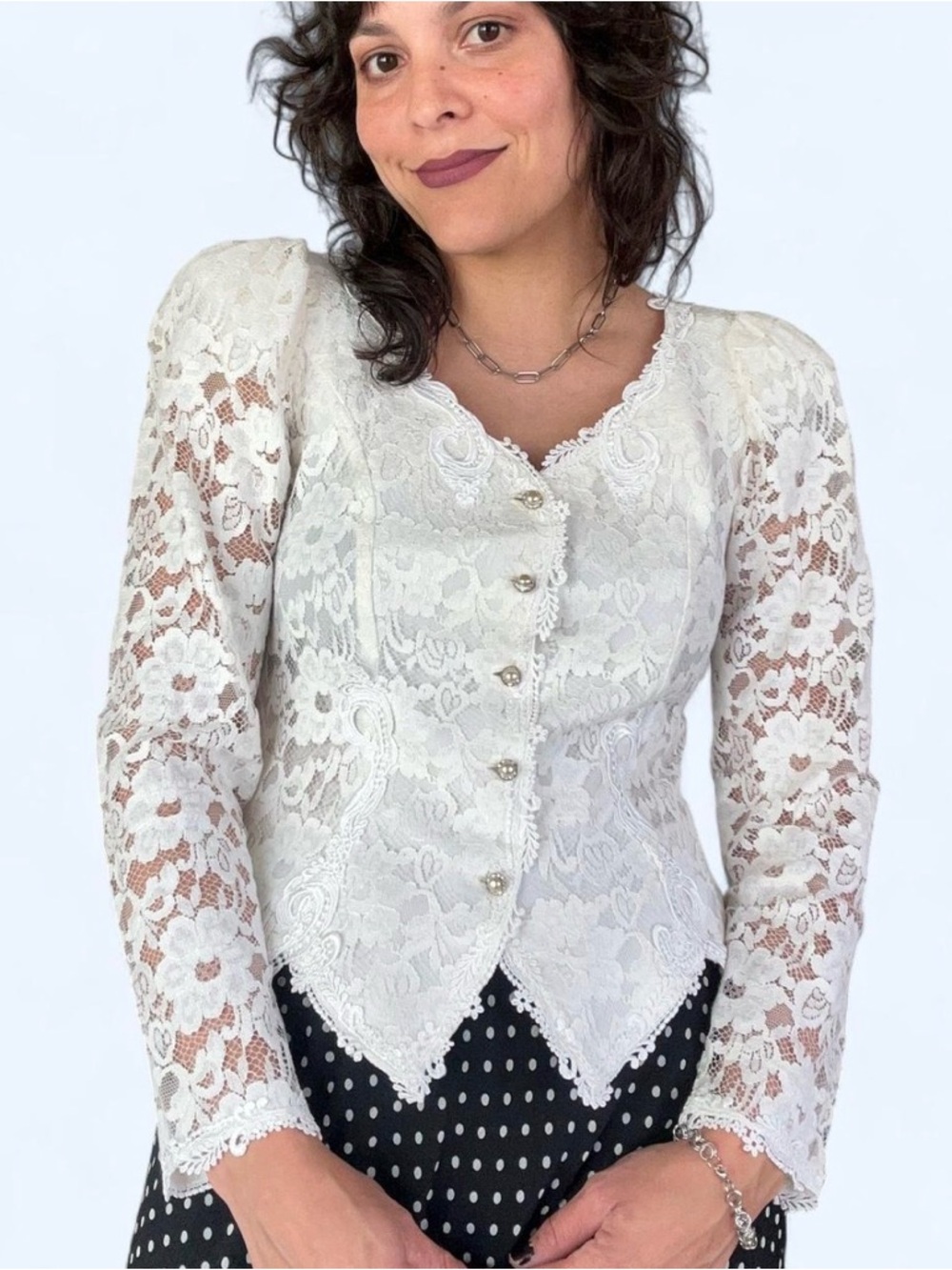 Vintage White Lace Button-Front Women's Top